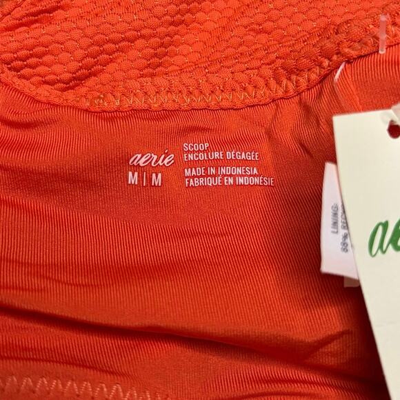 NWT Aerie Orange Ribbed Bikini Top M Scoop Neck Adjustable Tie Straps - Picture 4 of 7